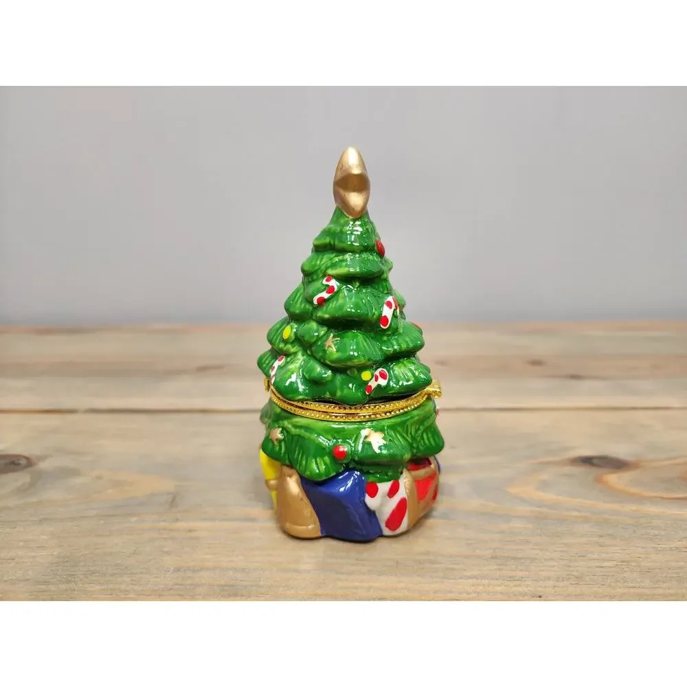 Vintage Christmas Tree Trinket Box Figurine Holiday Decor Whimsical Ceramic